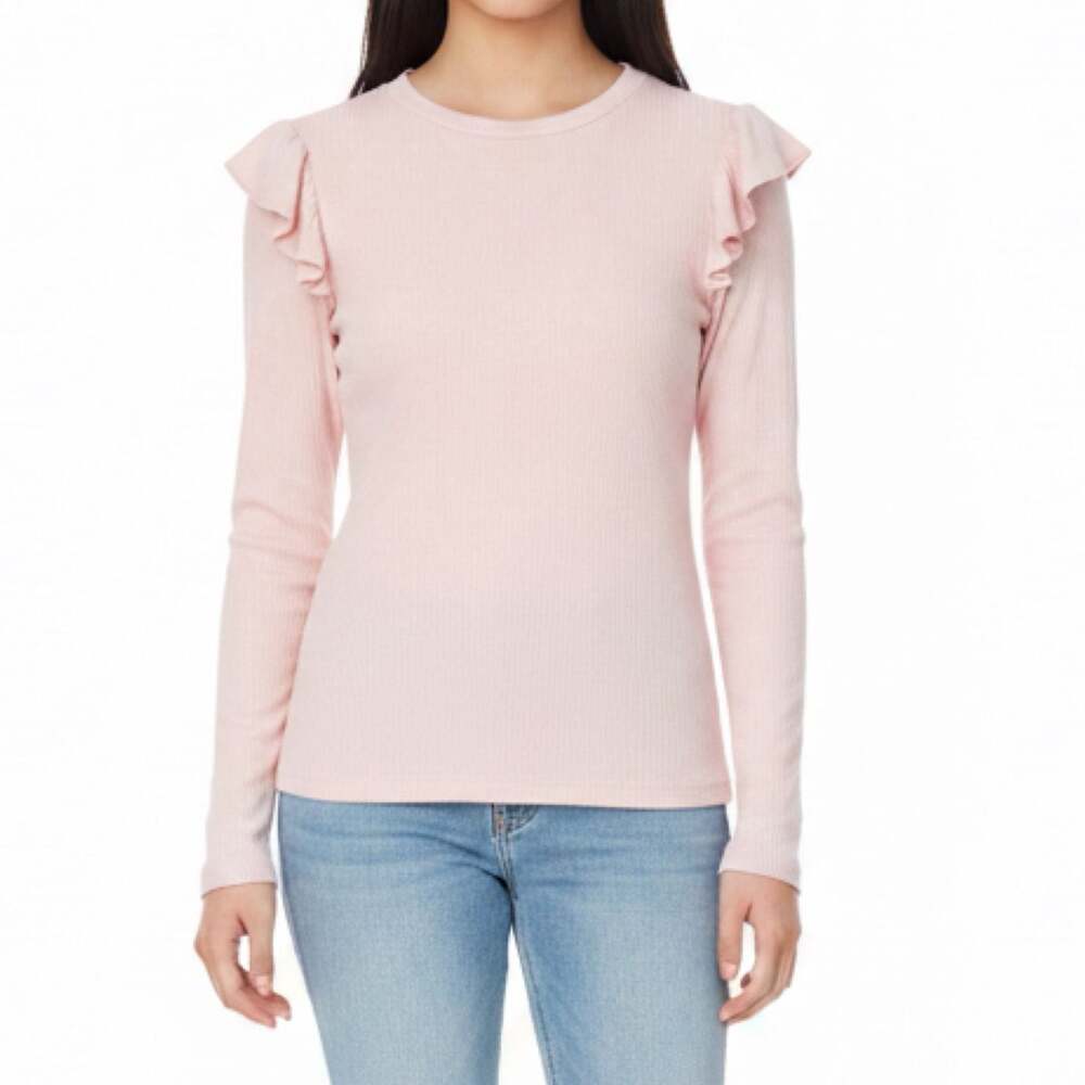 GAP Kids Pink Ruffle Shoulder Long Sleeve Ribbed Top